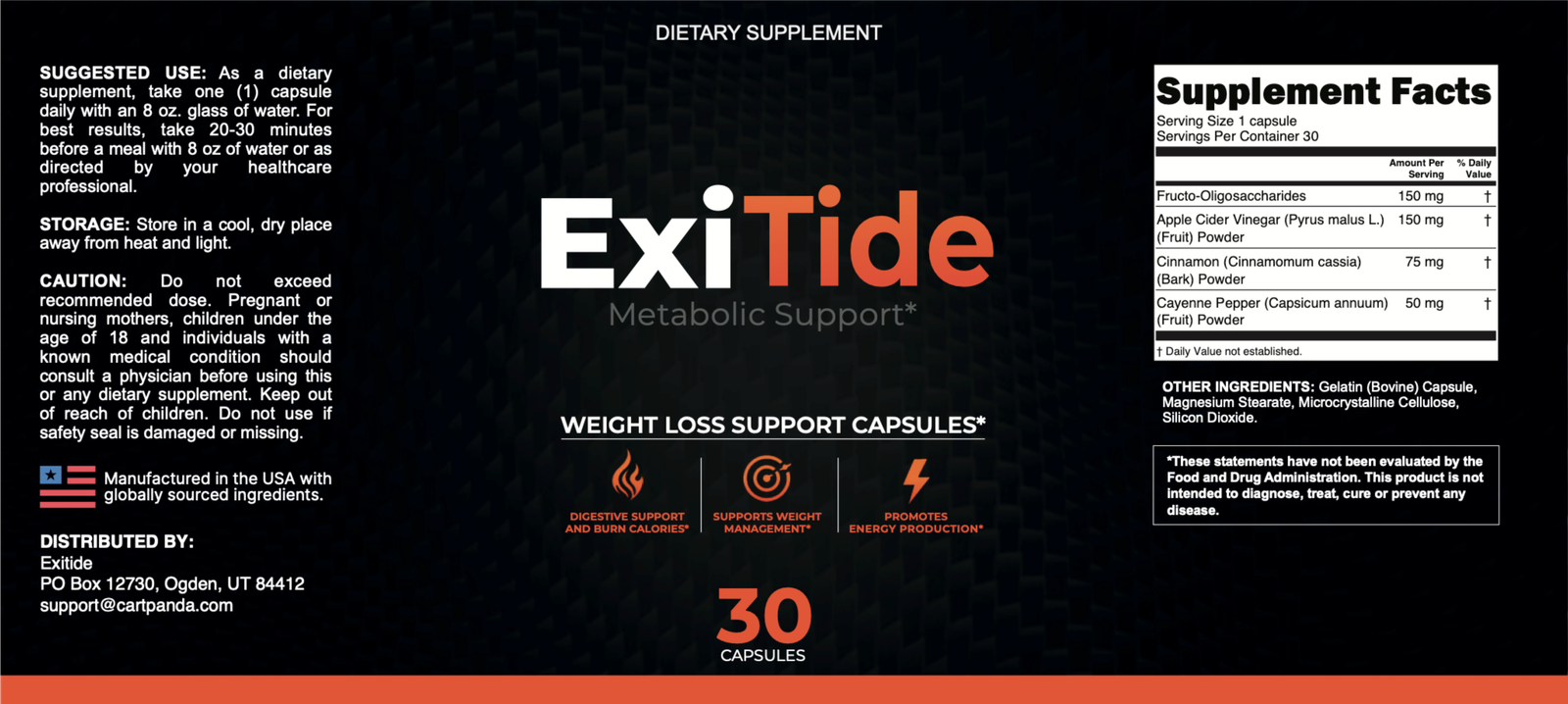 ExiTide Supplement Facts label